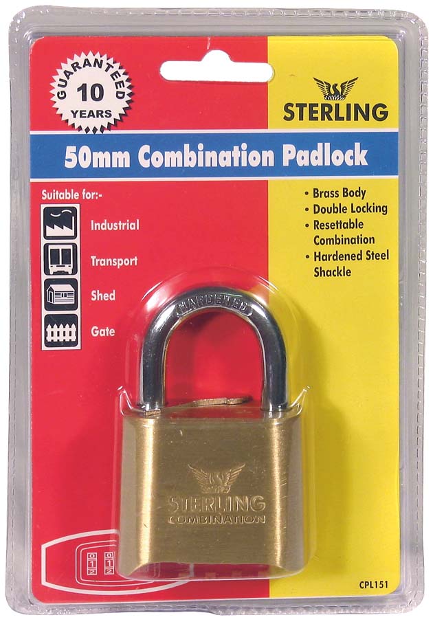 Sterling Comb Lock Brass Plated 50mm 4 Dial  CPL151