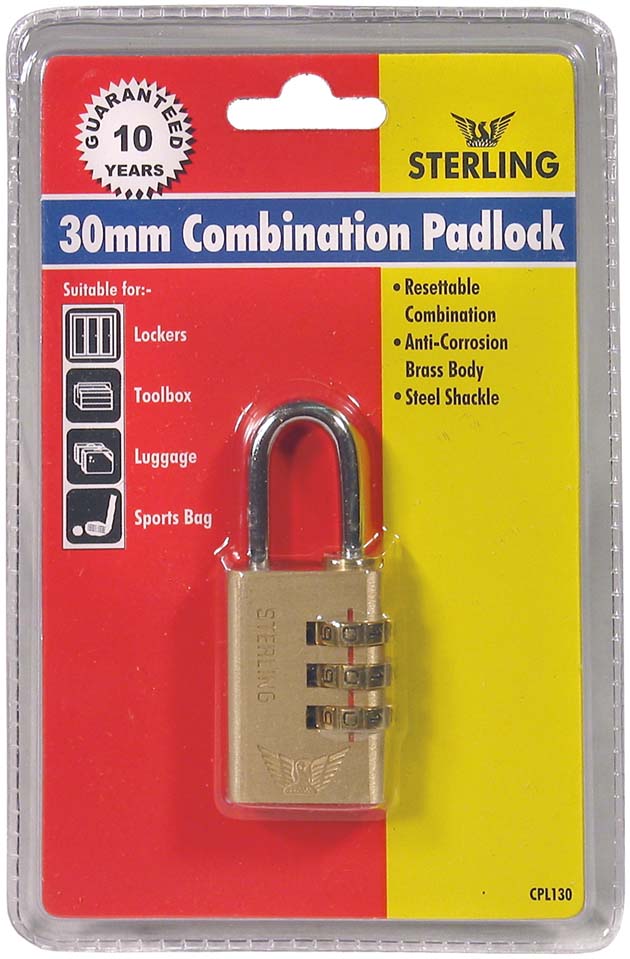 Sterling Comb Lock Brass 30mm 3 Dial CPL130